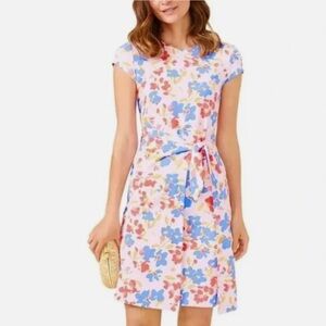 J. McLaughlin Multicolor Floral Dress, Size Medium, Havana Cap Sleeve, Tie Front
